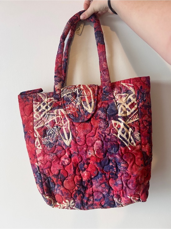 Balkibanyan Handcrafts Handbags - Quilted Red and Purple Patterned Tote Bag
